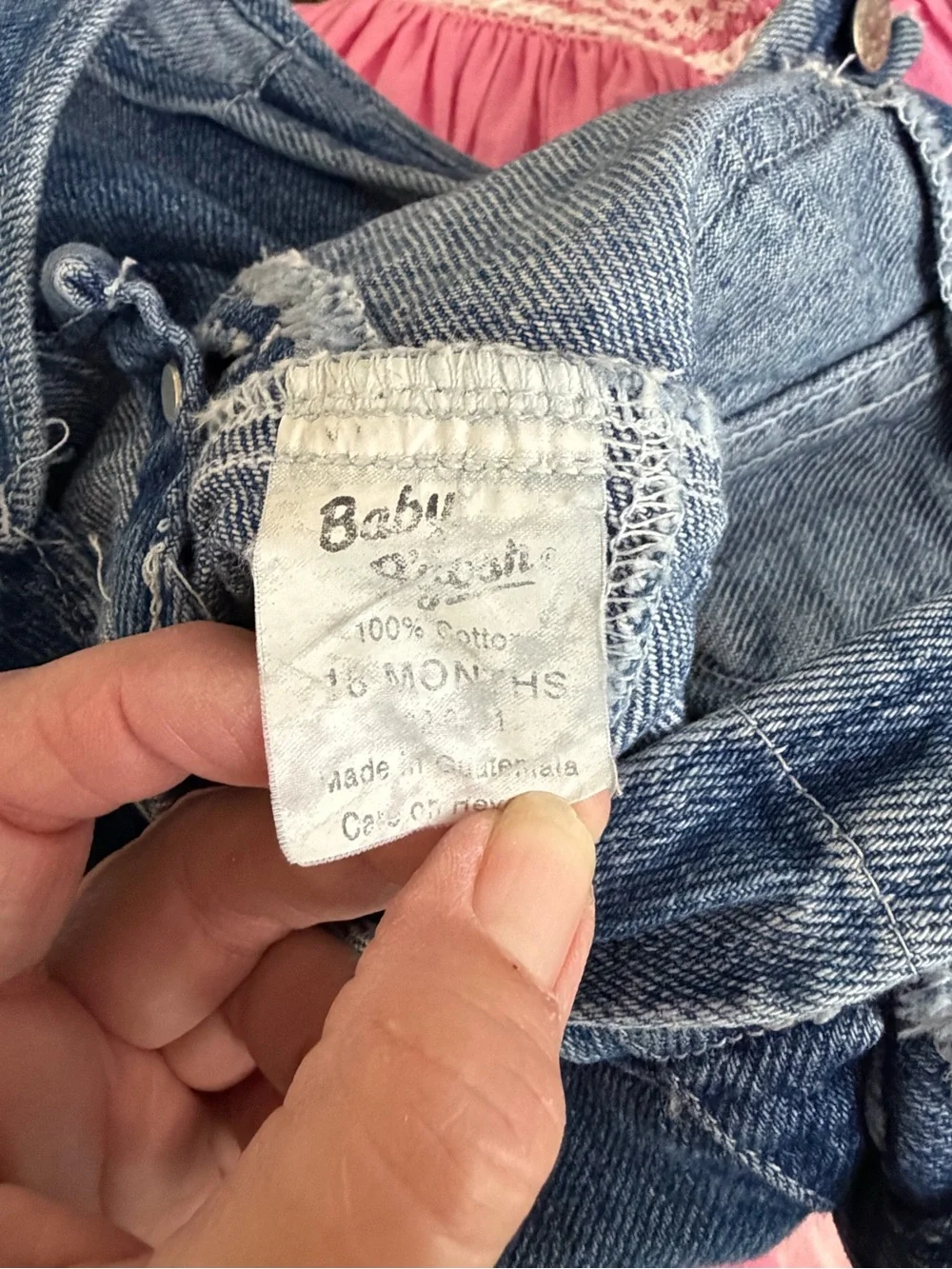 Vintage OshKosh B'Gosh Girls' Denim Overalls w/Pink Details Size 18 Months